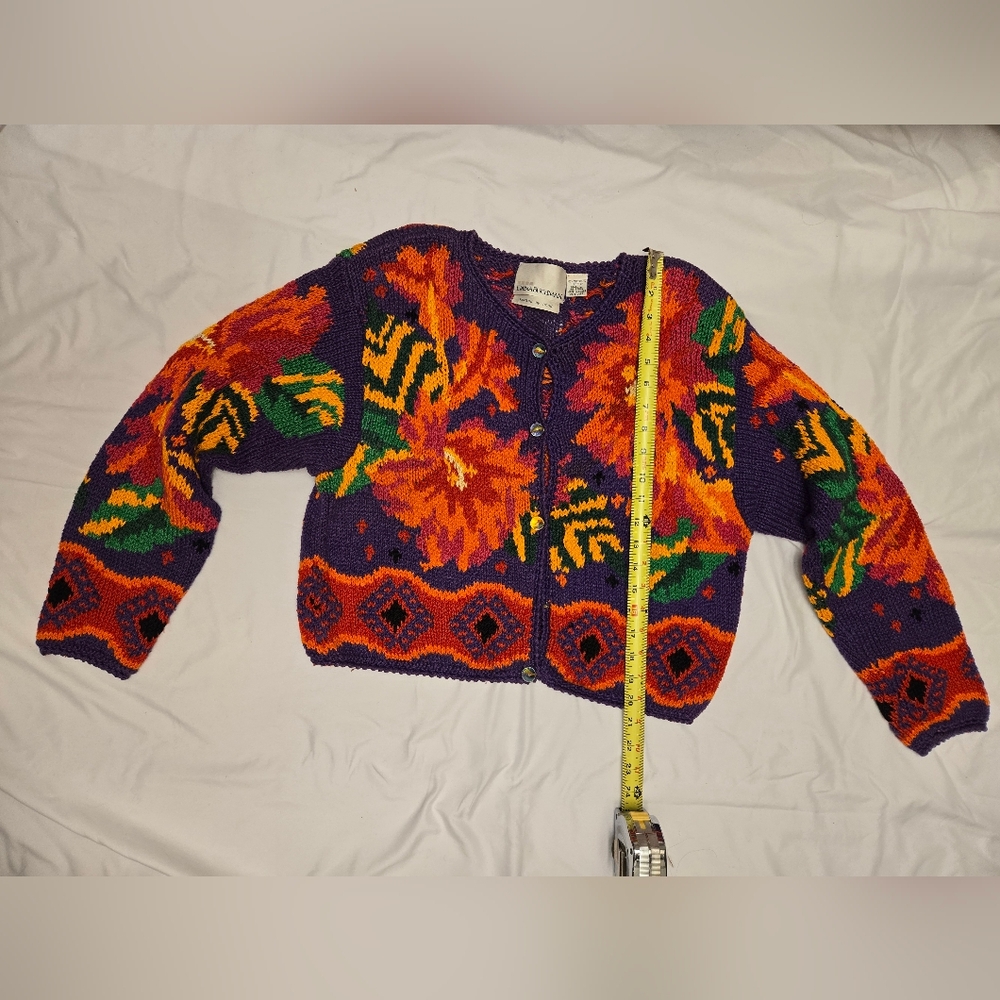 Dana Buchman Purple and Orange Floral Knit Cardigan - Picture 3 of 5